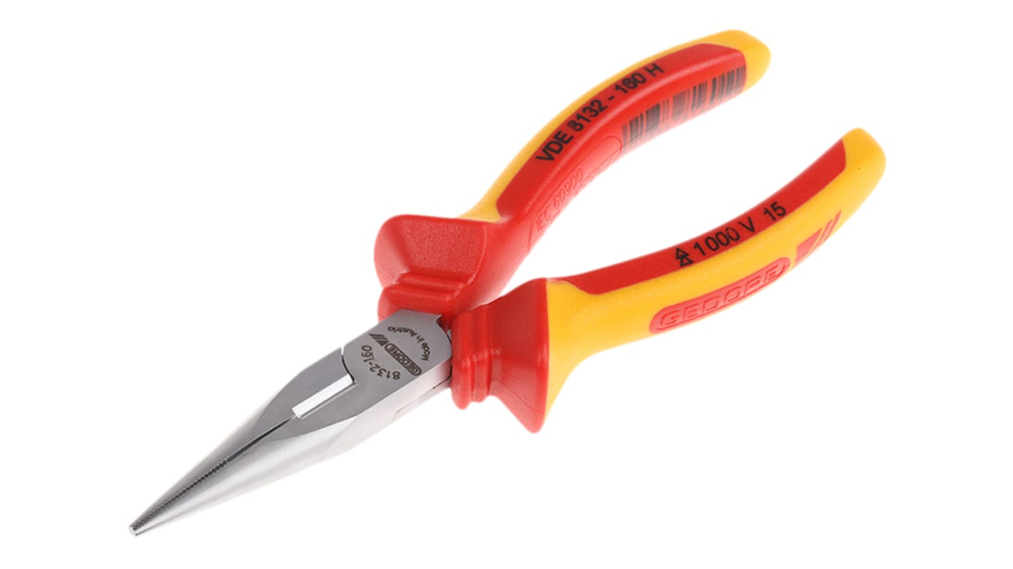 VDE 8132160 H Gedore VDE Long Nose Pliers, 160 mm Overall, Straight