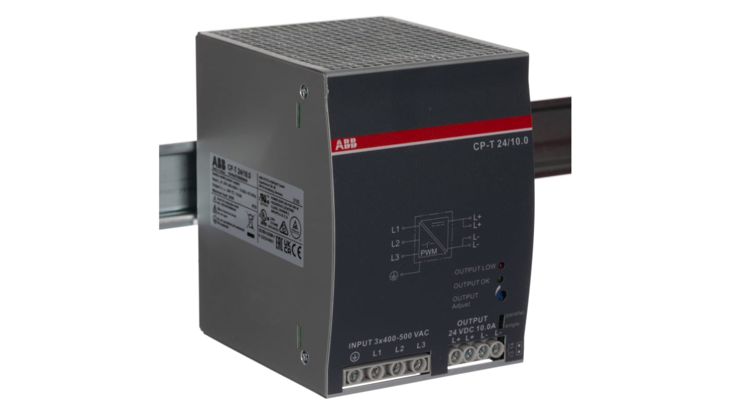 ABB CP-T Switch Mode DIN Rail Power Supply, 340 → 575 V ac / 480 → 820V dc ac, dc Input, 24V dc dc