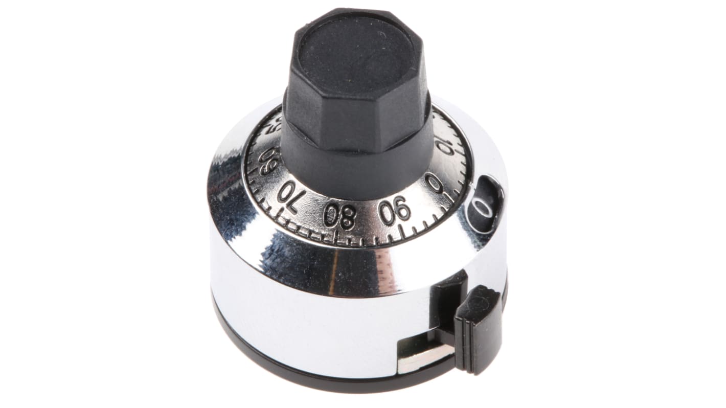 Bourns 22.2mm Chrome Potentiometer Knob for 6mm Shaft Splined, H-23-6M