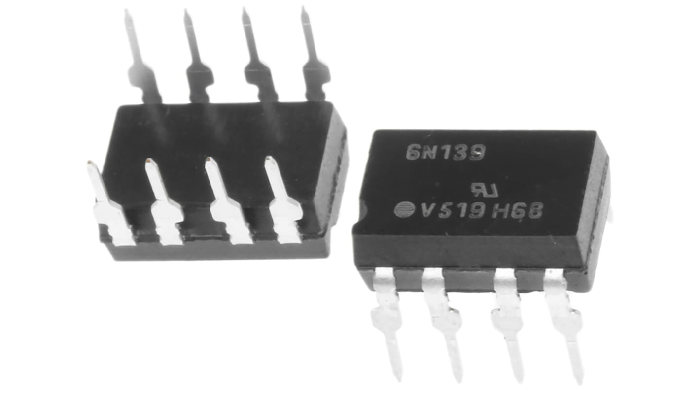 Optoacoplador Vishay 6N139 de 1 canal, Vf= 1.7V, Viso= 5.300 Vrms, IN. DC, OUT. Darlington, mont. pasante, encapsulado