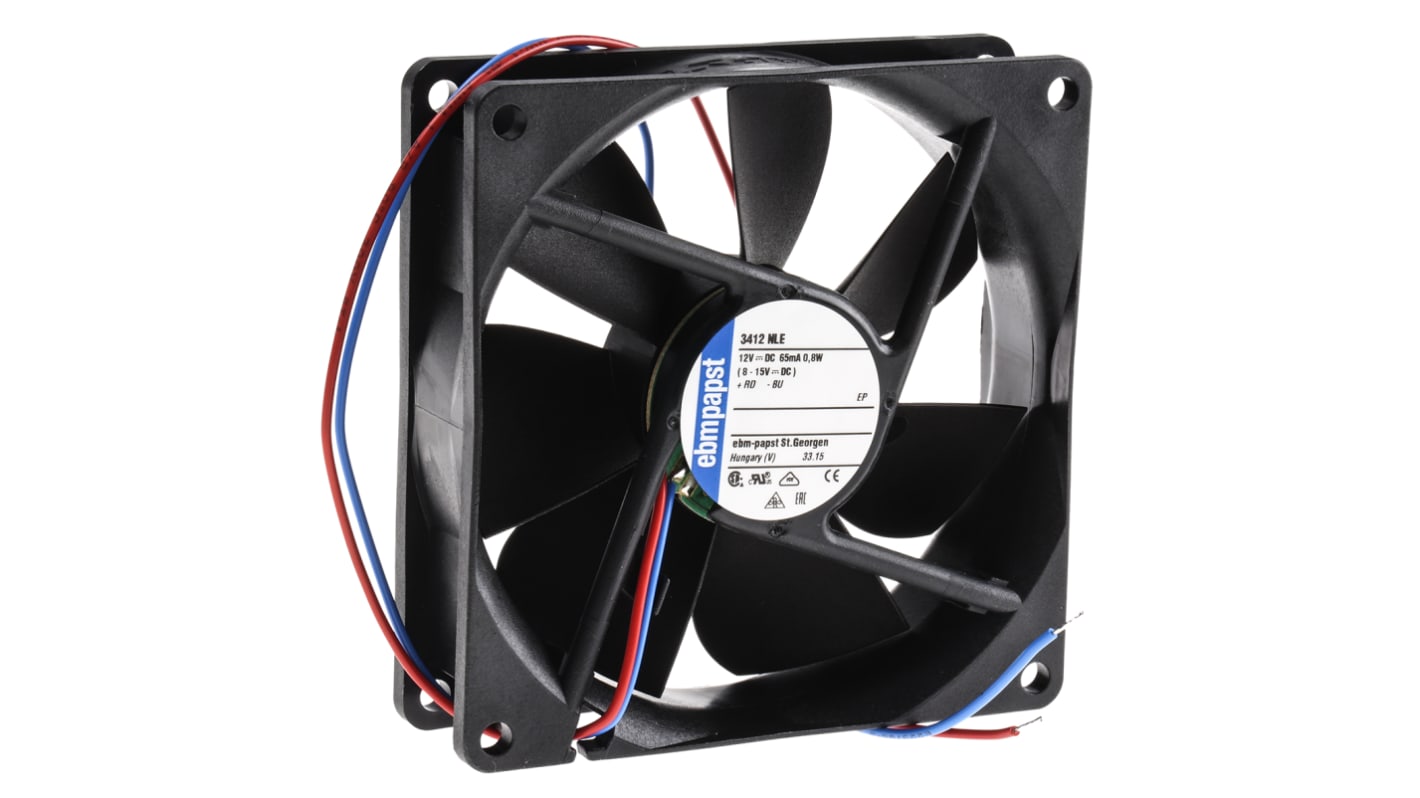 ebm-papst 3400 N Series Axial Fan, 12 V dc, DC Operation, 61m³/h, 800mW, 92 x 92 x 25mm