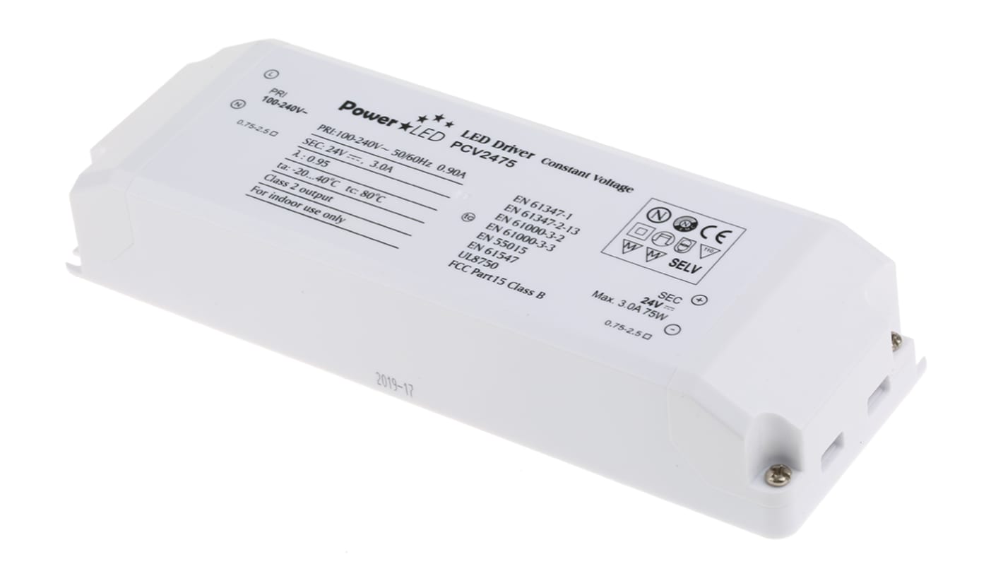 Sterownik LED napięcie wyjciowe: 24V 3.15A napięcie wejściowe: 100 → 240 V ac stabilizowany napięciowo 75W