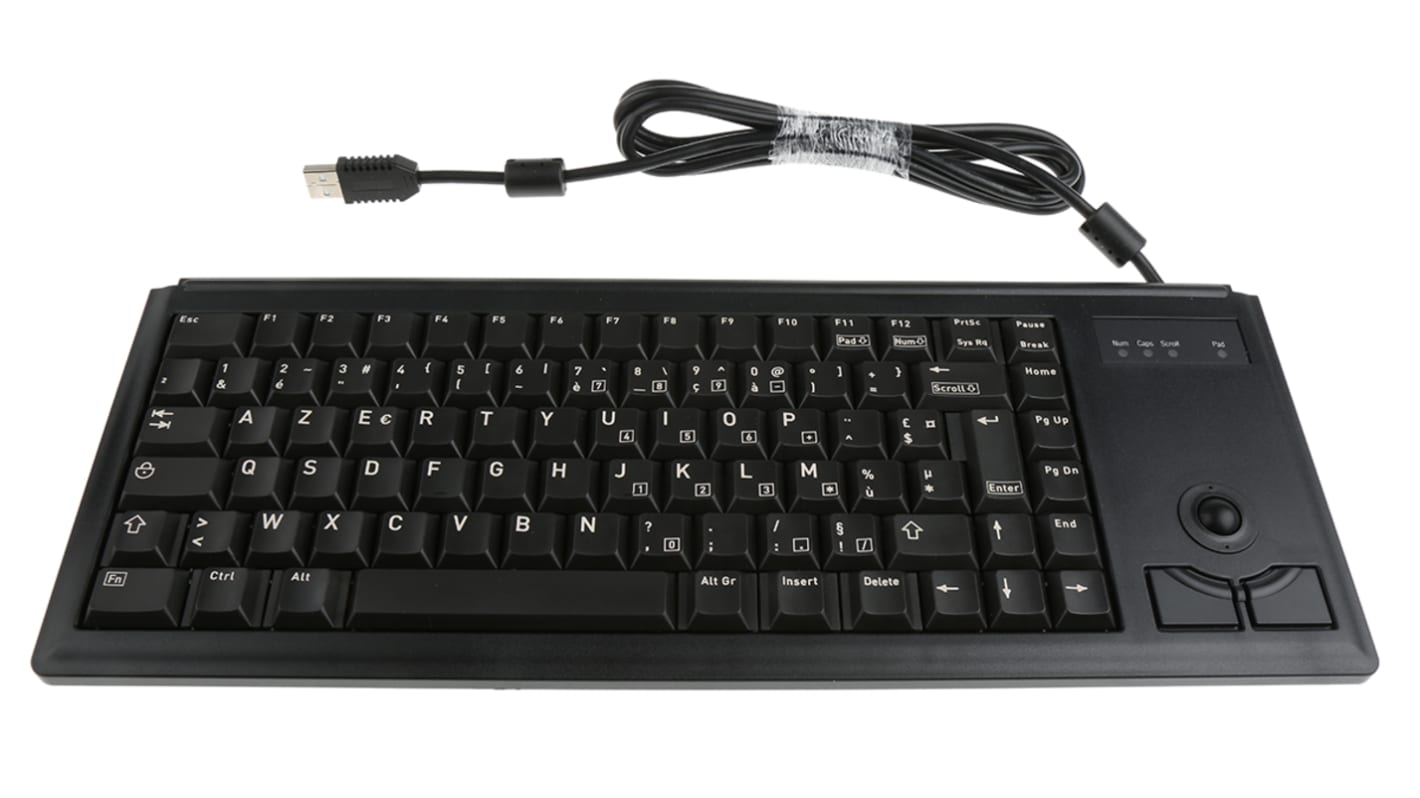 CHERRY Trackball-tastatur, med kabel, Sort, USB Kompakt, AZERTY, 370 x 139 x 19.6mm