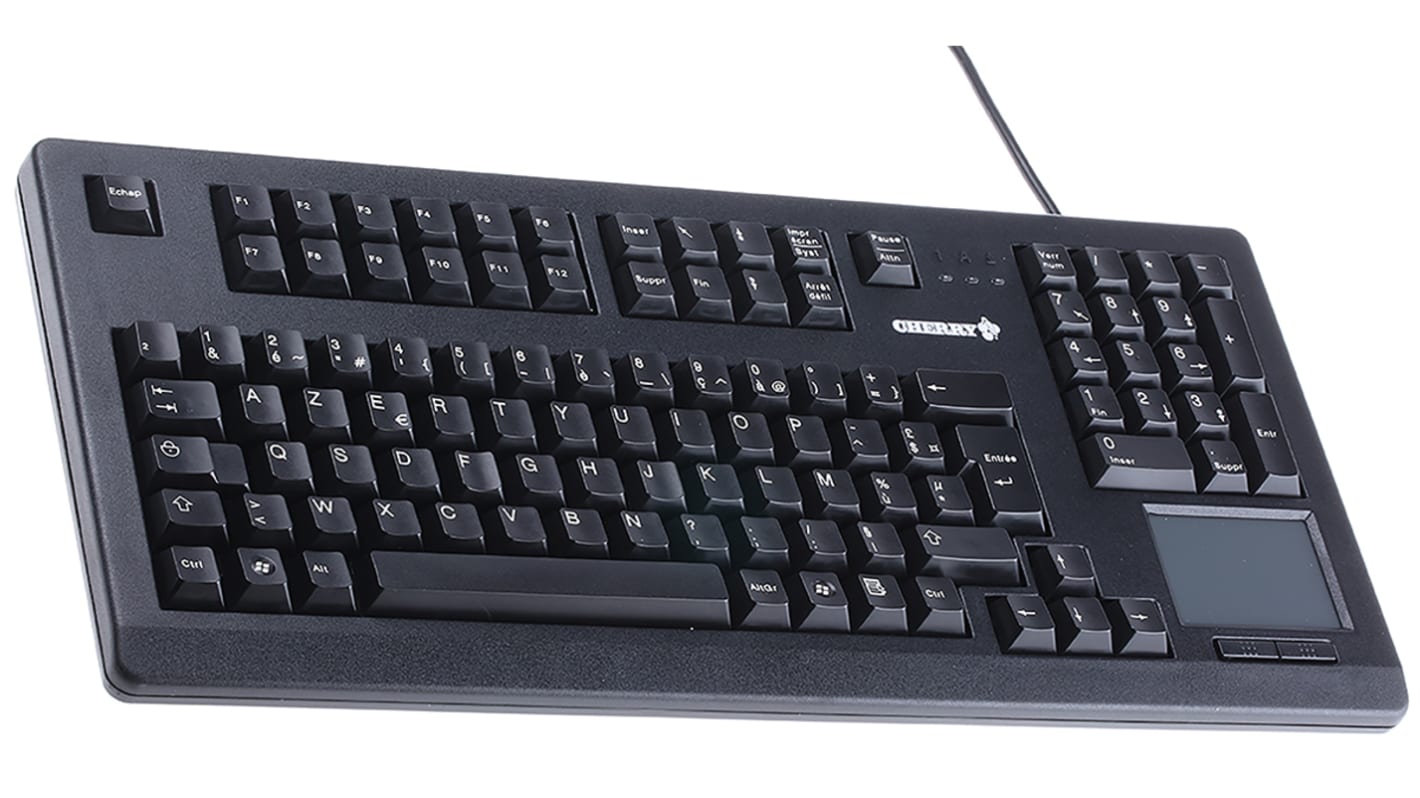 Klávesnice s touchpadem, Kabelová, Černá, USB kompaktní, ergonomická AZERTY normální klávesy 105 x 37mm x 415mm CHERRY