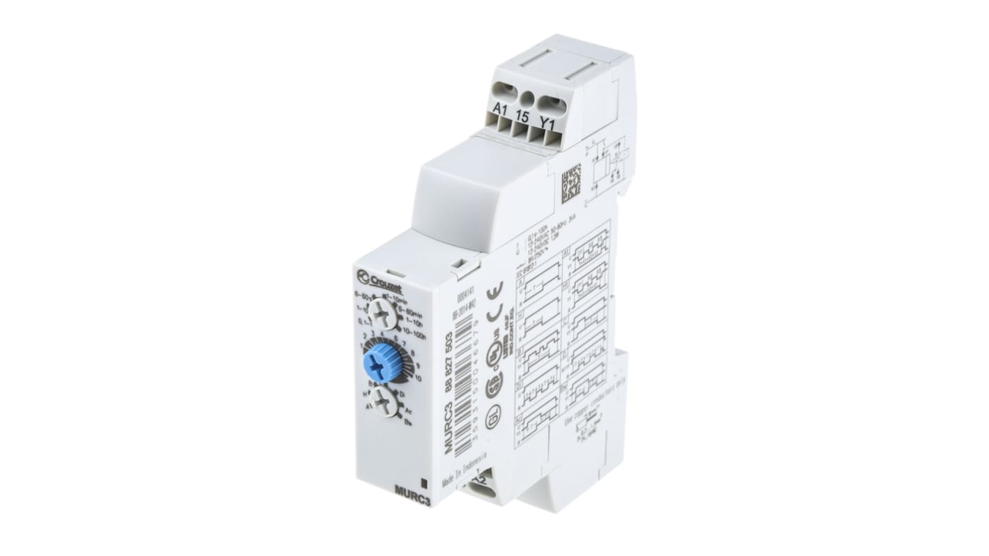 88827503 Crouzet DIN Rail Mount Timer Relay, 12 → 240V ac/dc, 1