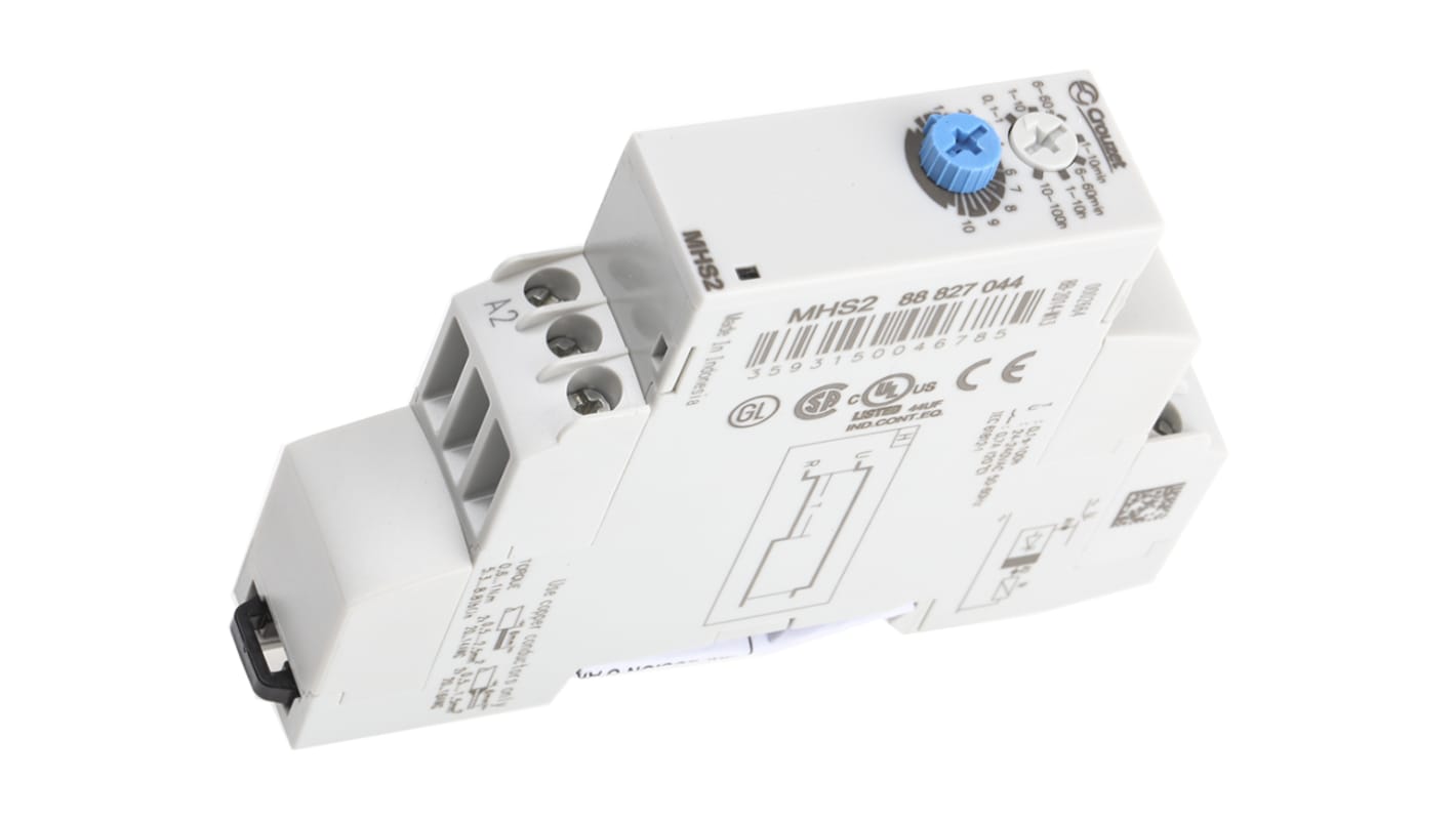 Crouzet DIN Rail Mount Timer Relay, 24 → 240V ac, 1-Contact, 0.1 s → 100h, 1-Function, Solid State