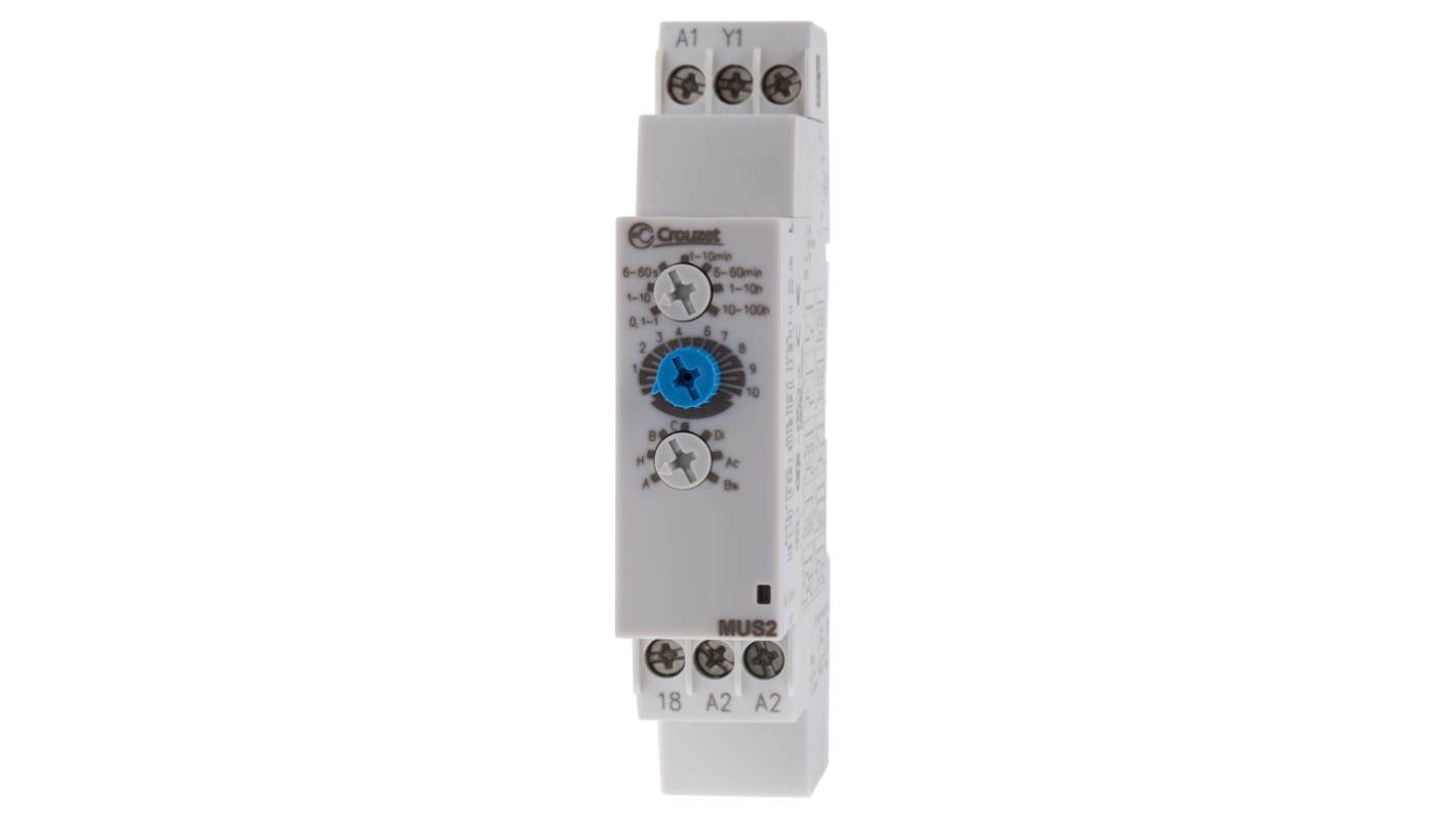 Crouzet DIN Rail Mount Timer Relay, 20 → 240V ac, 1-Contact, 0.1 s → 100h, Solid State