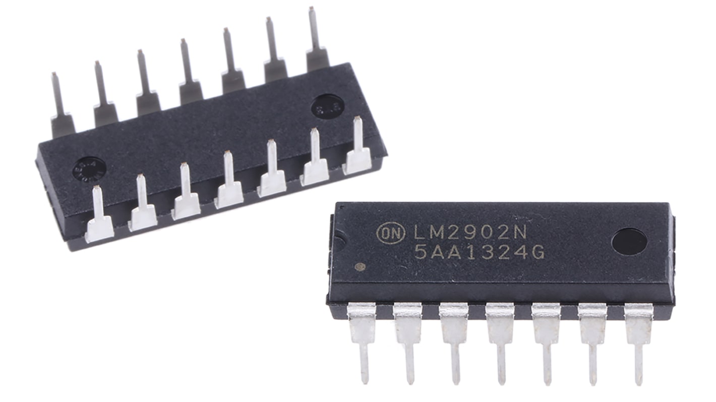 LM2902NG ON Semiconductor, Op Amp, 1MHz 20 kHz, 3 → 32 V, 14-Pin PDIP