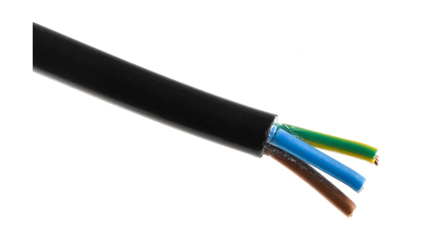 Cable de alimentación 2183Y H03VV-F RS PRO de 3 núcleos, 0.75 mm², Ø ext. 5.97mm, long. 100m, 300 V / 6 A, funda de