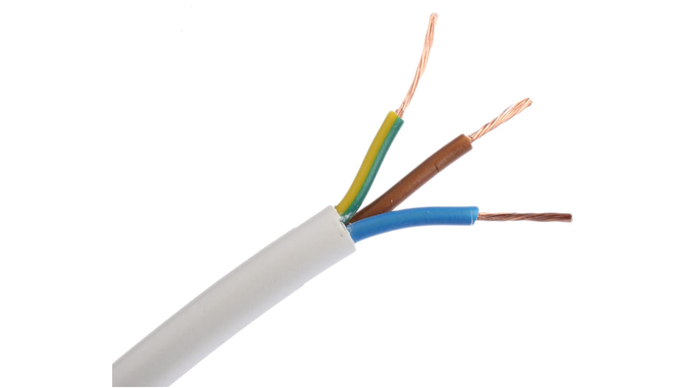 RS PRO Netzkabel, 3-adrig Typ 2183Y Weiß x 0,5 mm² /Ø 5.39mm 3 A, 100m, 300 V, 500 V, PVC