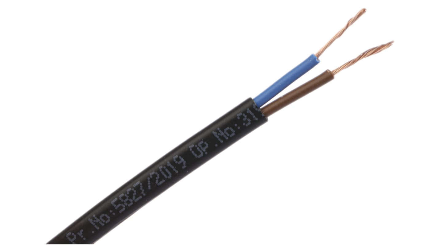 RS PRO 2 Core Power Cable, 0.5 mm², 100m, Black PVC Sheath, 2192Y, 3 A ...