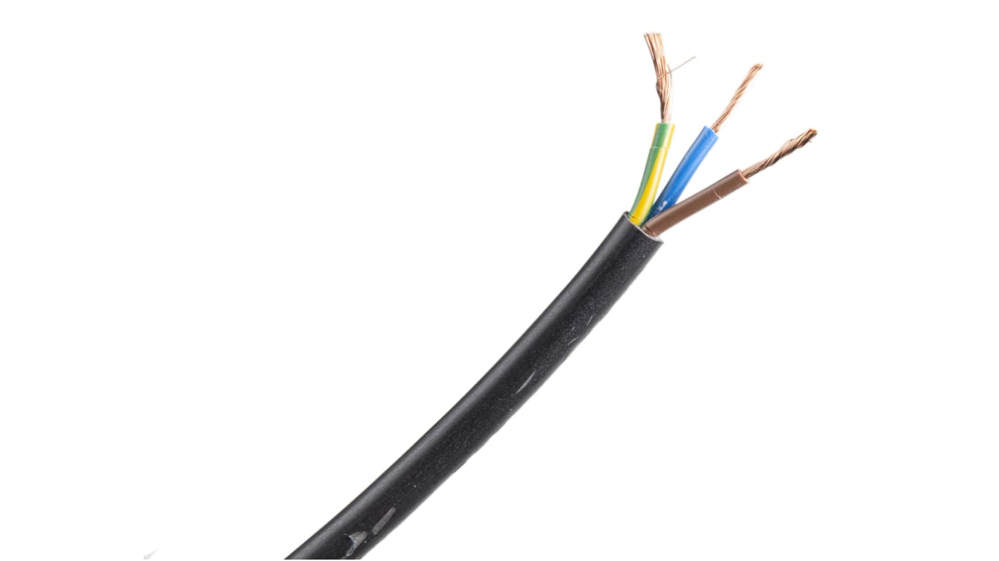 RS PRO Netzkabel, 3-adrig Typ 3183Y Schwarz x 0,75 mm² /Ø 6.47mm 6 A, 100m, 300 V, 500 V, PVC