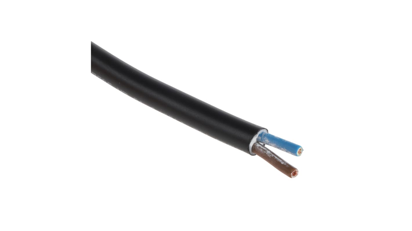 RS PRO 2 Core Power Cable, 1.5 mm², 100m, Black PVC Sheath, 3182Y, 16 A, 300 V, 500 V