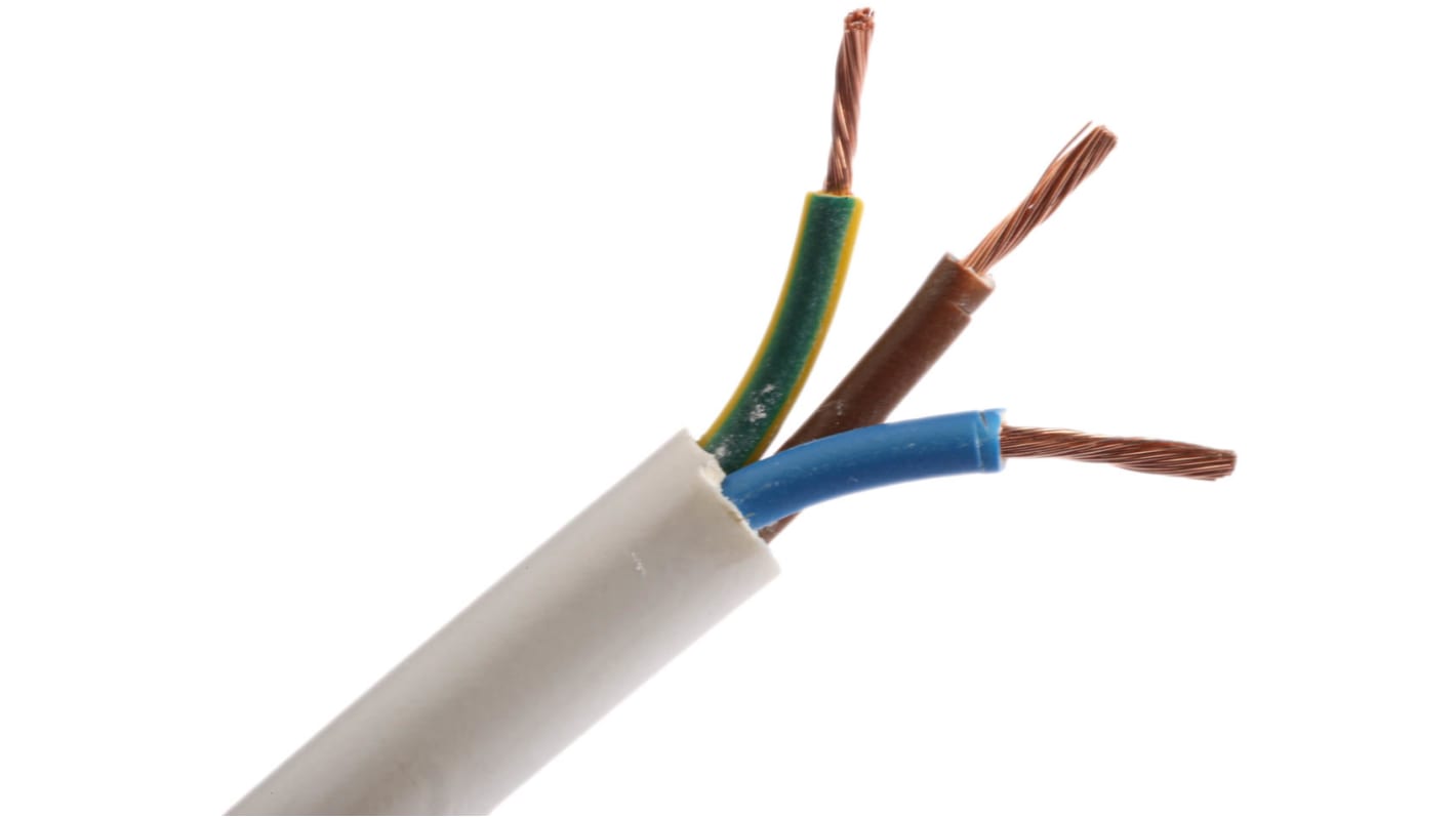 Cable de alimentación 3183Y H05VV-F RS PRO de 3 núcleos, 1 mm², Ø ext. 6.91mm, long. 100m, 300 V, 500 V / 10 A, funda