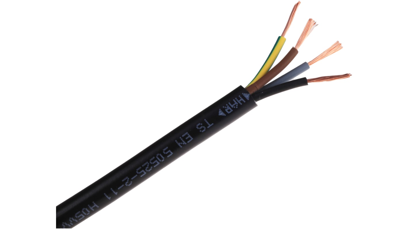 RS PRO Netzkabel, 4-adrig Typ 3184Y Schwarz x 0,75 mm² /Ø 7.04mm 6 A, 100m, 300 V, 500 V, PVC