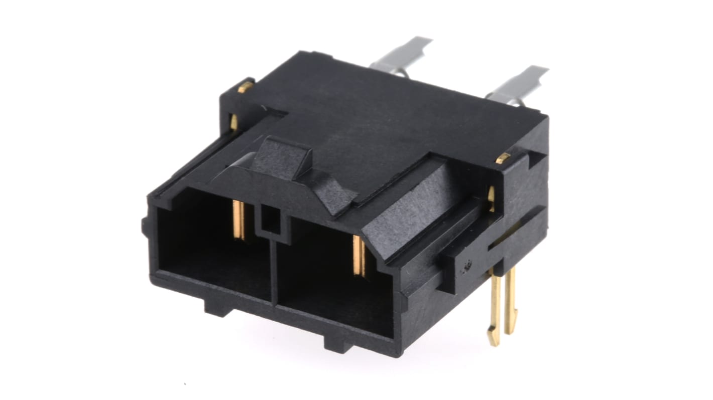 Conector macho para PCB Ángulo de 90° Molex serie Mini-Fit Sr. de 2 vías, 1 fila, paso 10.0mm, para soldar, Montaje en