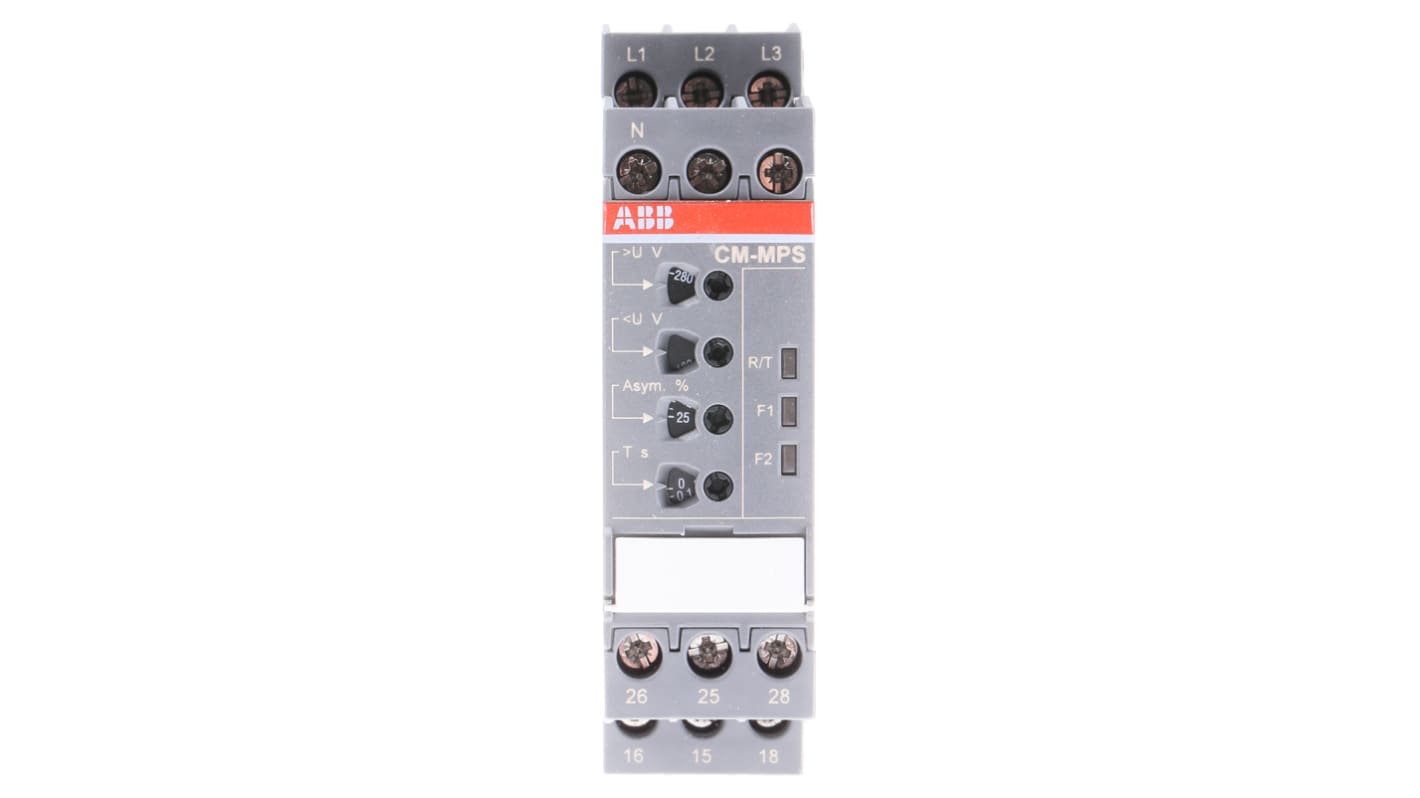 ABB Phase, Voltage Monitoring Relay, 3 Phase, DPDT, 180 → 280V ac, DIN Rail