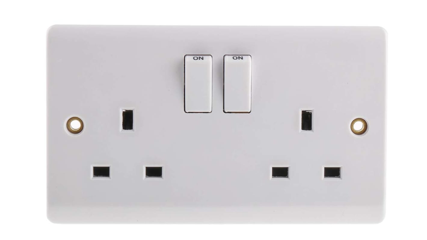 Toma eléctrica RS PRO, Blanco, 2 Módulos, con interruptor Interior, 13A, IP20 230 V