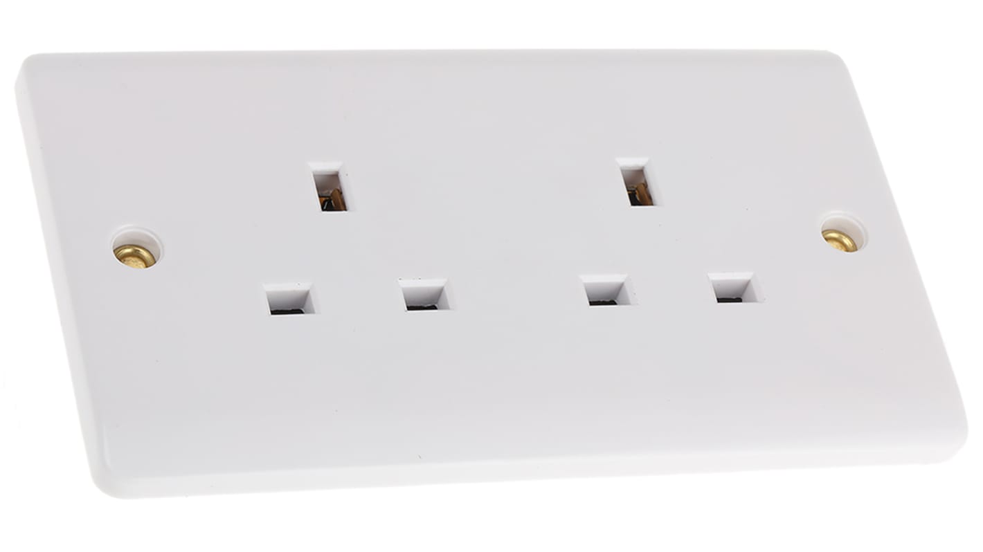 RS PRO White 2 Gang Plug Socket, 0 Poles, 13A, Type G British, Indoor