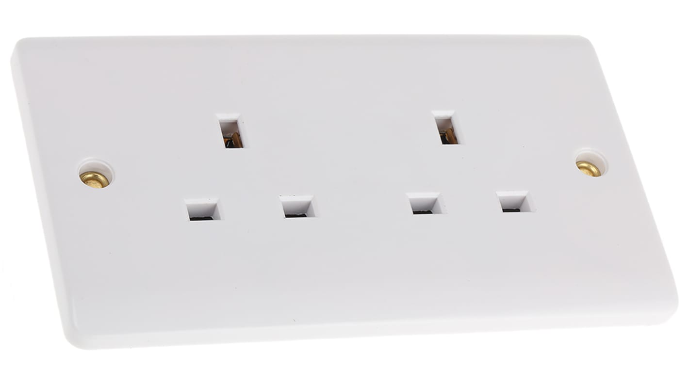 Presa elettrica, RS PRO, 13A, 2 moduli, IP20, presa Tipo G - inglese, Bianco In interni, Montaggio a filo 230 V