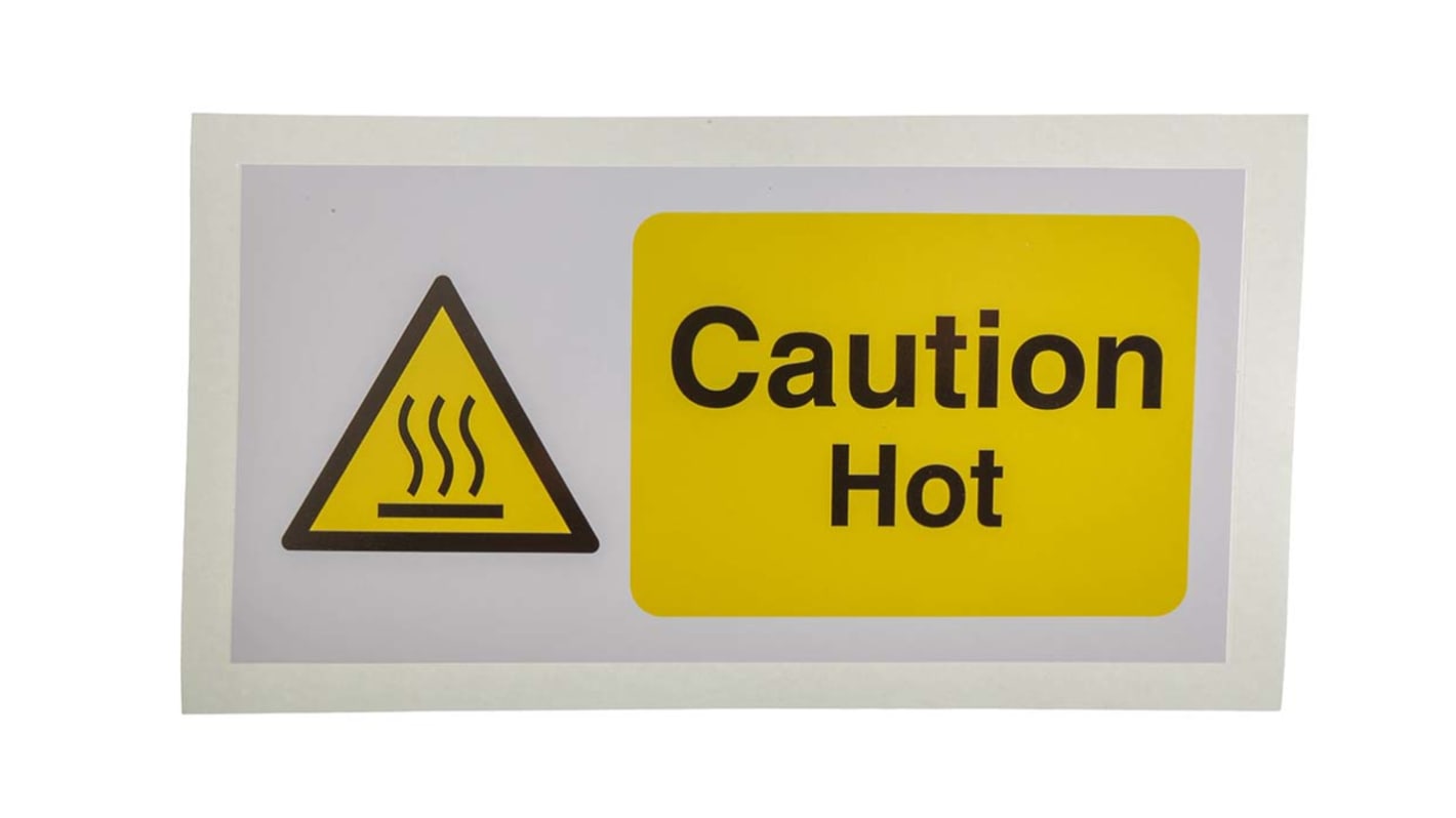 RS PRO Black/White/Yellow Vinyl Safety Labels, Caution Hot-Text 100 mm x 200mm