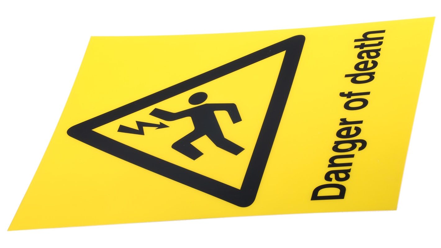 RS PRO Black/Yellow PC Safety Labels, Danger of Death-Text 400 mm x 300mm