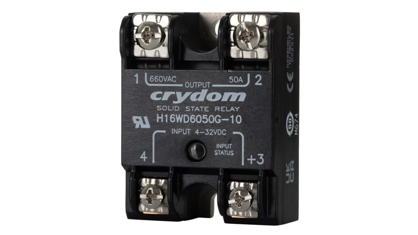 Relé de estado sólido Sensata Crydom H16WD, control 4 → 32 V dc, carga 48 → 690V ac, 50 A máx., montaje