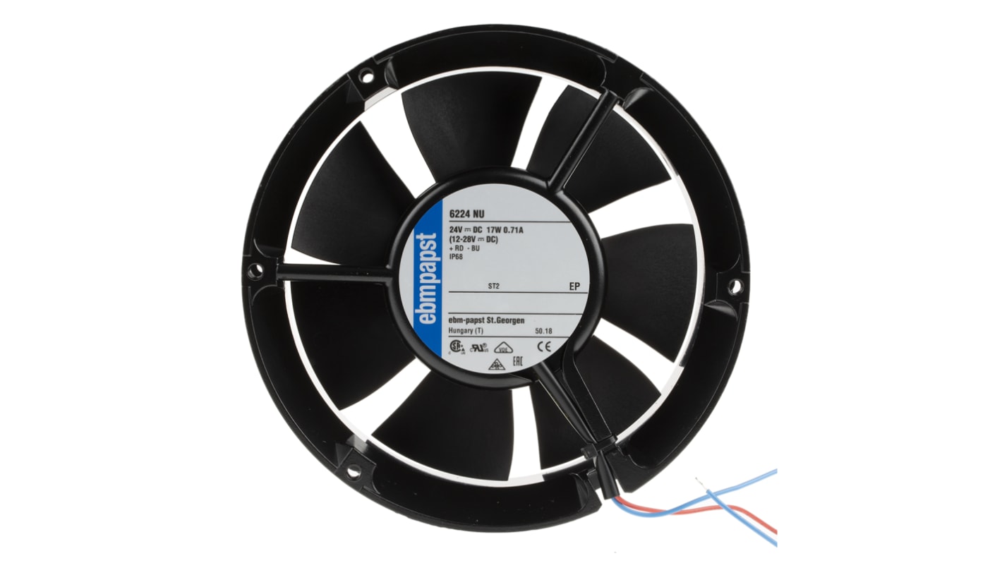 Ventola assiale in c.c. ebm-papst 6200 N, 410m³/h, 24 V c.c., 172 x 51mm, Ø 172mm