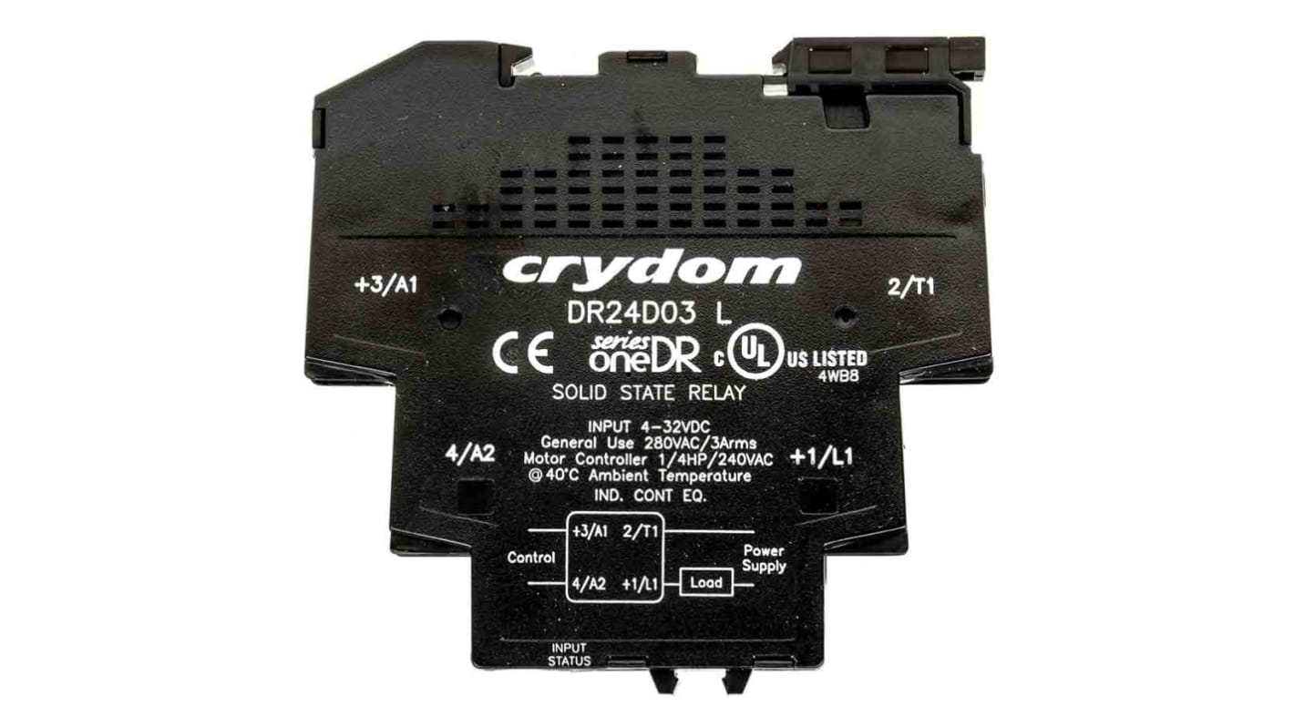 Sensata Crydom DR24D03 Series Solid State Interface Relay, 32 V dc Control, 3 A Load, DIN Rail Mount