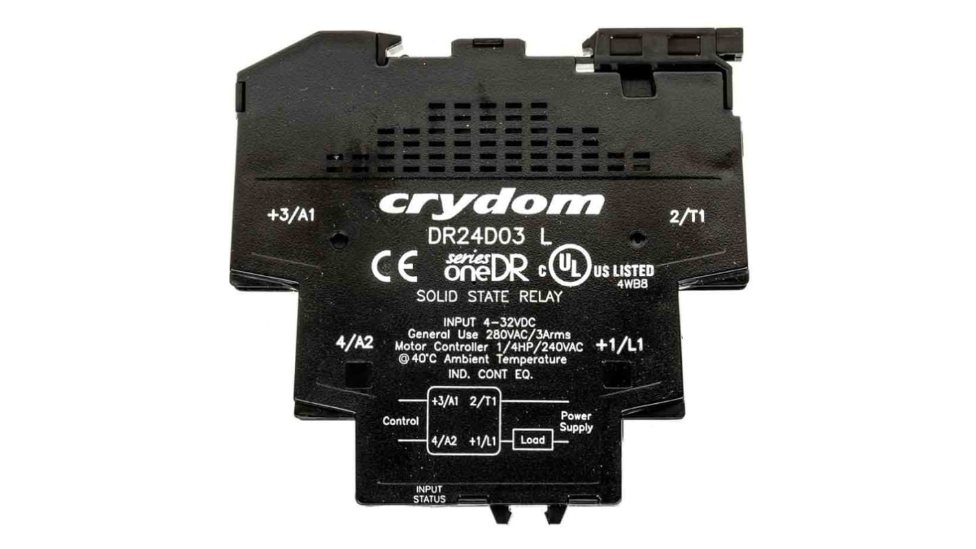 Módulo de relé de estado sólido Sensata / Crydom DR24D03 DR24D03, control 4 → 32 V dc, carga 24 → 280V ac