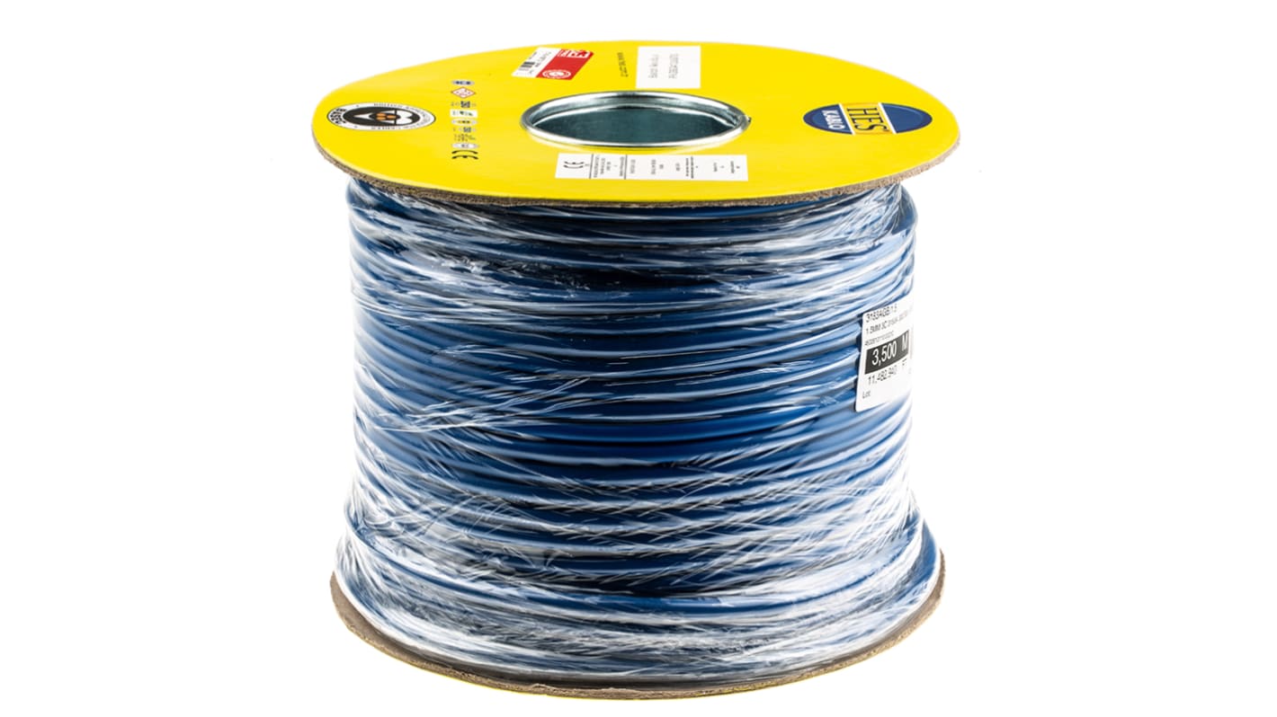 Cable de alimentación RS PRO de 3 núcleos, 1.5 mm², Ø ext. 8.2mm, long. 100m, 300 V, 500 V, funda de PVC, Azul