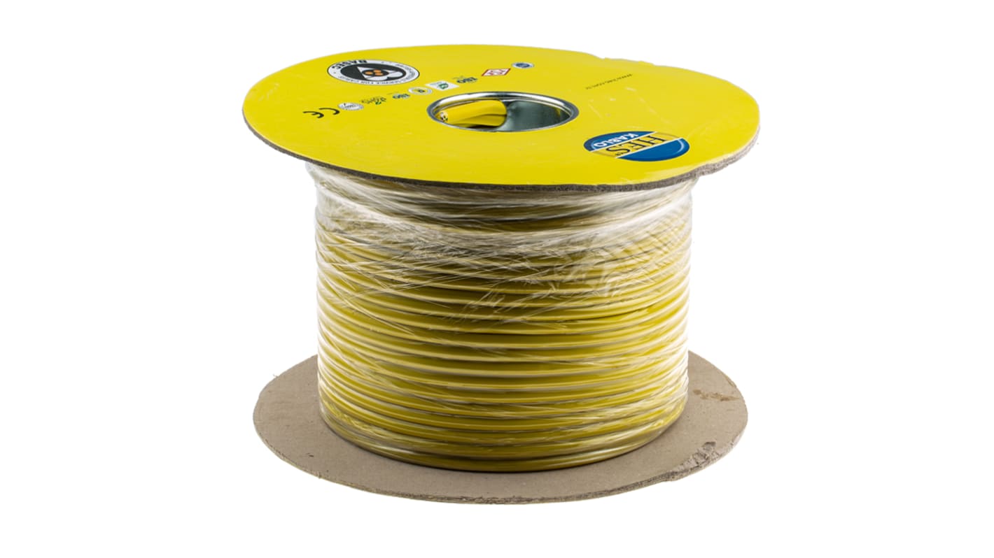 Cable de alimentación RS PRO de 3 núcleos, 1.5 mm², Ø ext. 8.2mm, long. 100m, 300 V, 500 V, funda de PVC, Amarillo