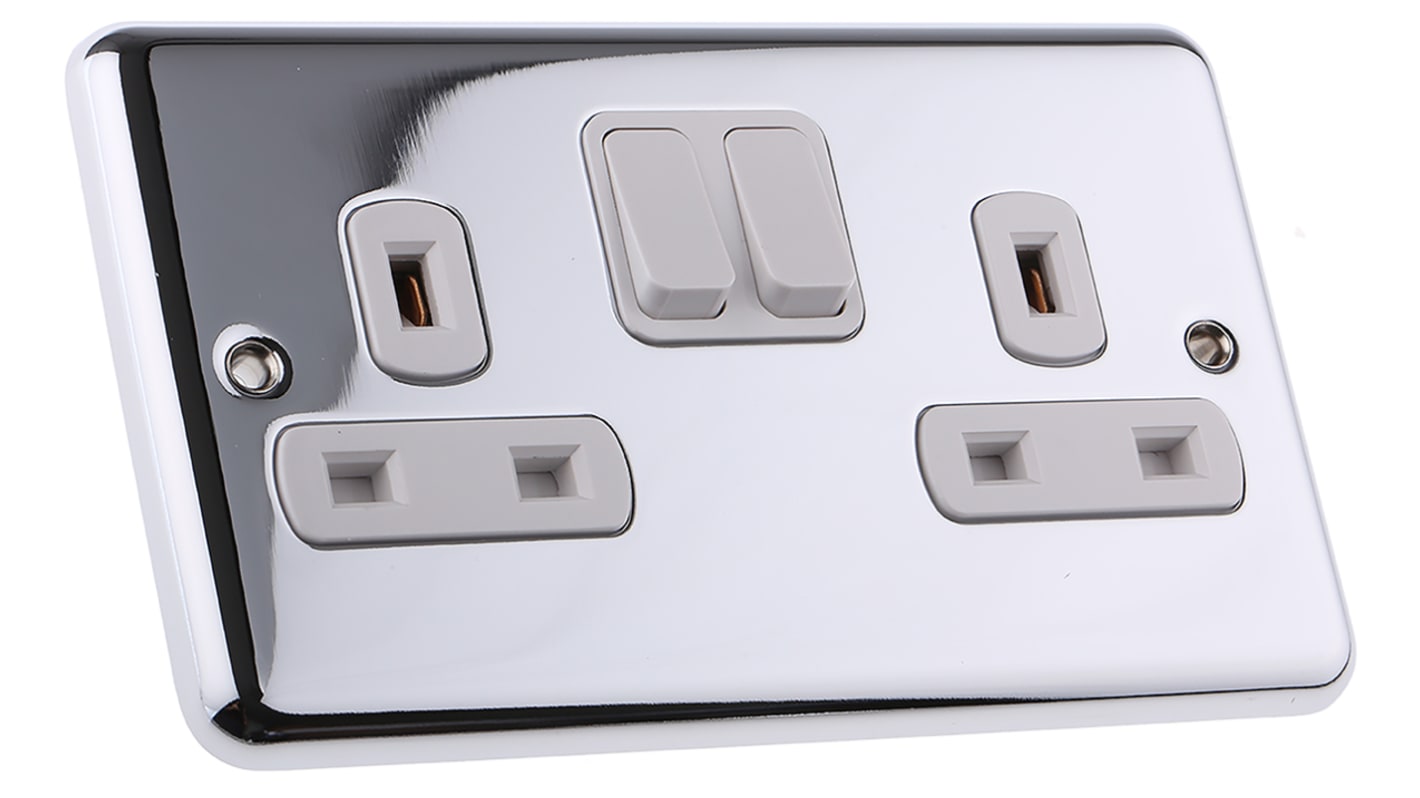 Deta 2 Gang Plug Socket, 2 Poles, 13A, Type G - British, Indoor Use