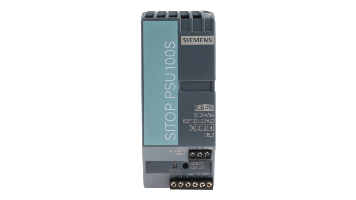 Siemens SITOP PSU100S -Phasen Switch-Mode DIN-Schienen Netzteil 144W, 85 → 132V ac, 24V dc / 5A