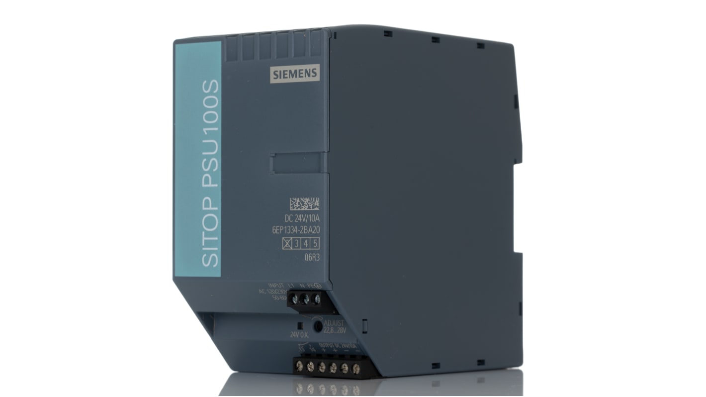 Siemens SITOP PSU100S Switch Mode DIN Rail Power Supply, 170 → 264V ac ac Input, 24V dc dc Output, 10A Output,