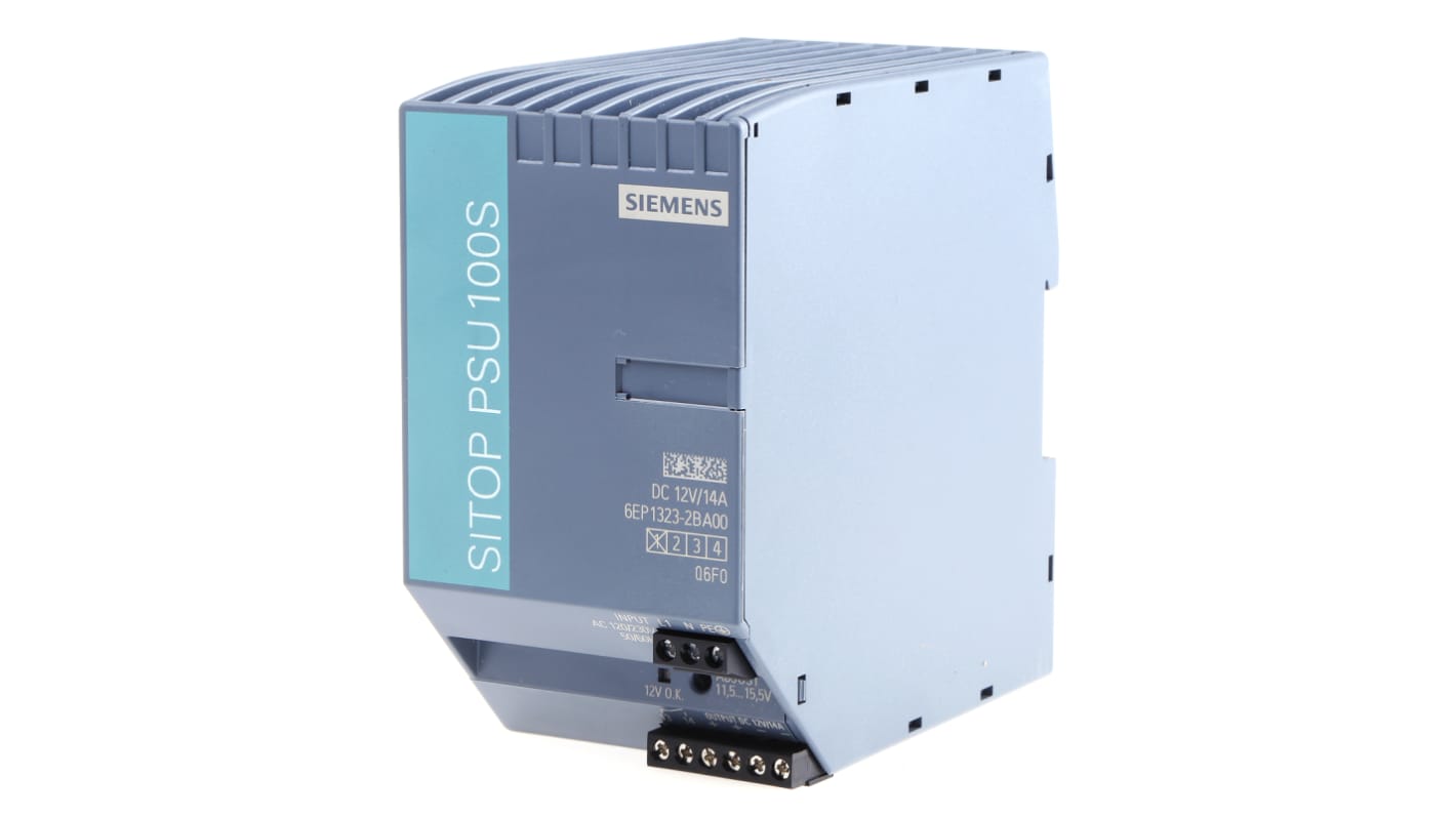 Siemens SITOP PSU100S Switched Mode DIN Rail Power Supply, 85 → 132V ac ac Input, 12V dc dc Output, 14A Output,