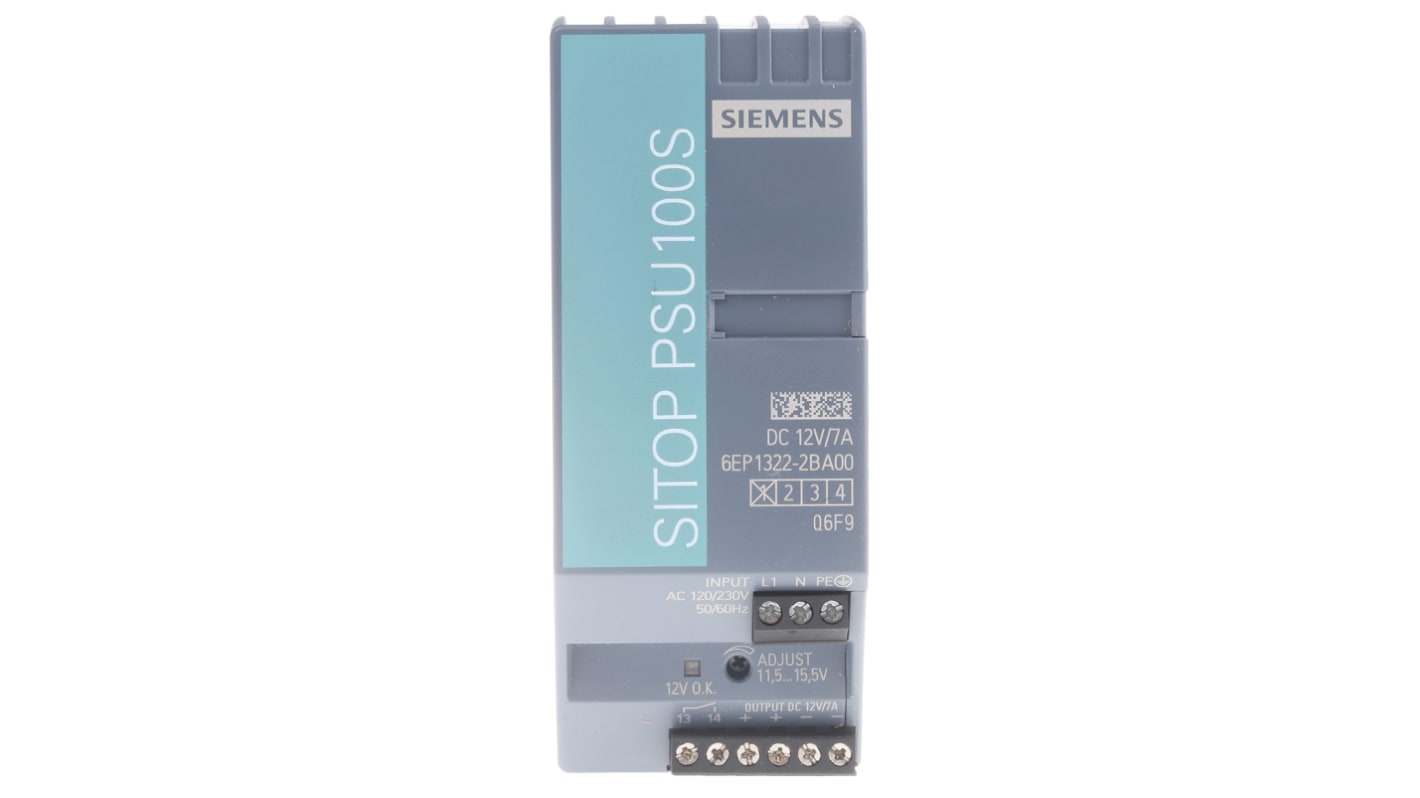 Siemens SITOP PSU100S Switch Mode DIN Rail Power Supply, 85 → 132V ac ac Input, 12V dc dc Output, 7A Output, 84W