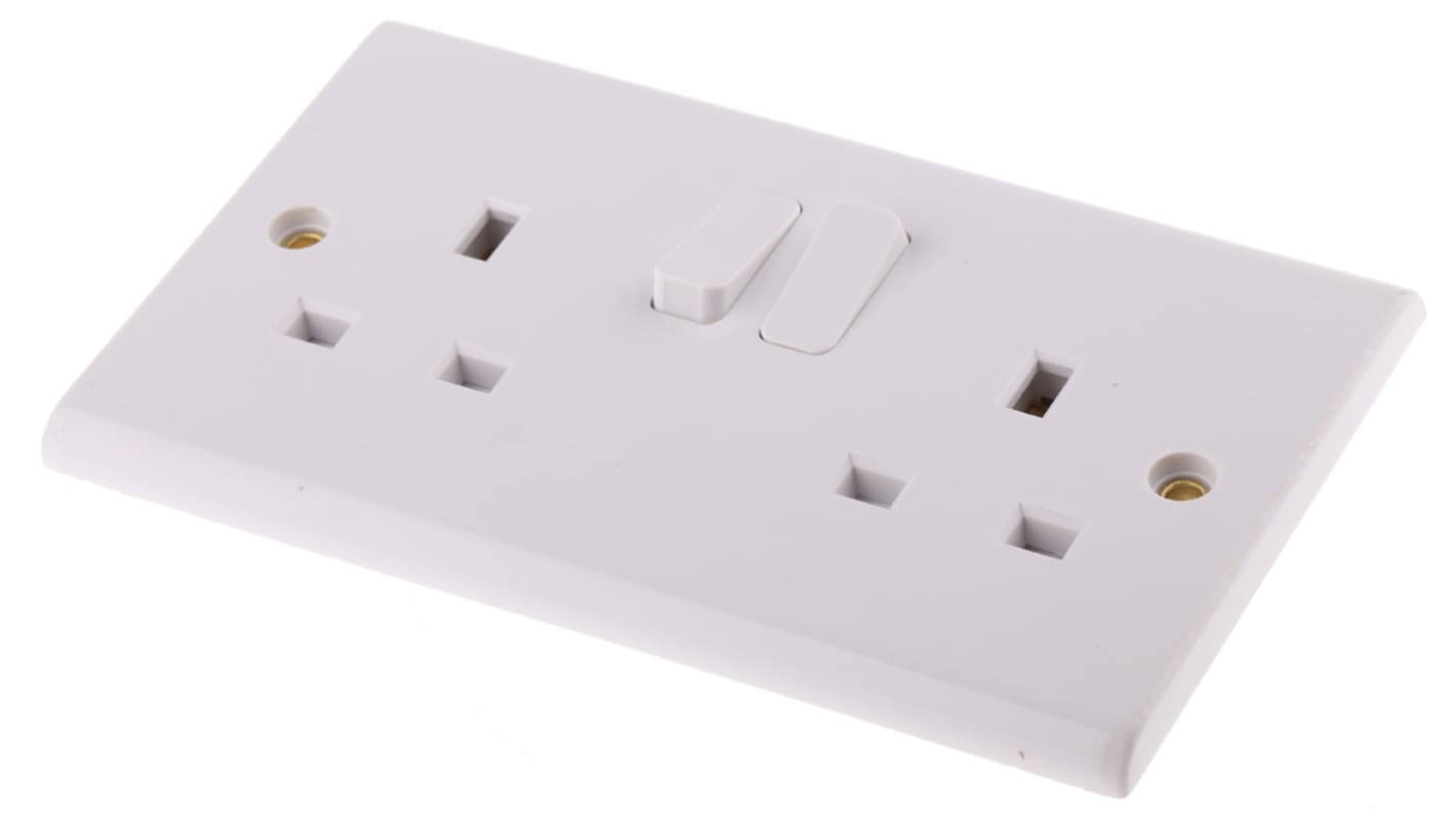 Deta 2 Gang Electrical Socket, 1 Pole, 13A, Type G - British, Indoor Use