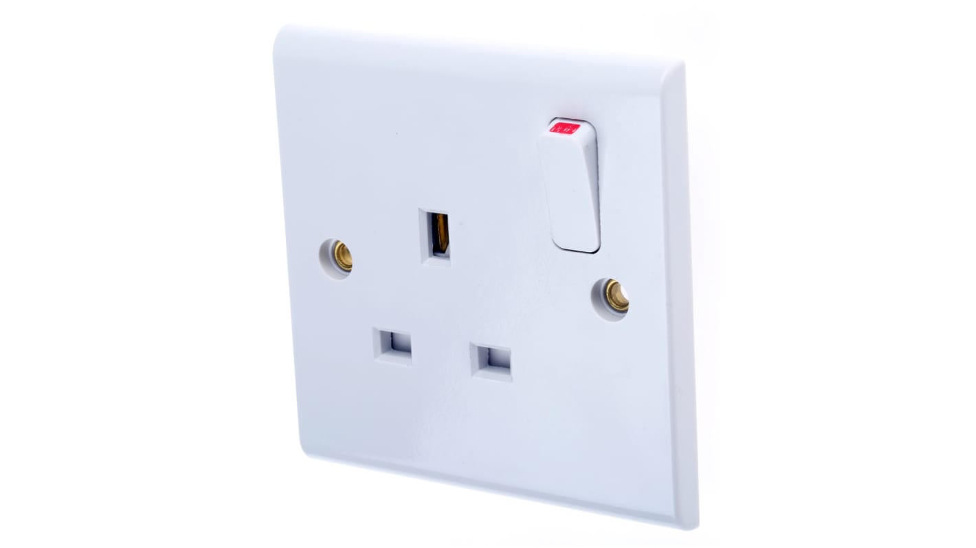 Deta 1 Gang Plug Socket, 1 Pole, 13A, Type G - British, Indoor Use