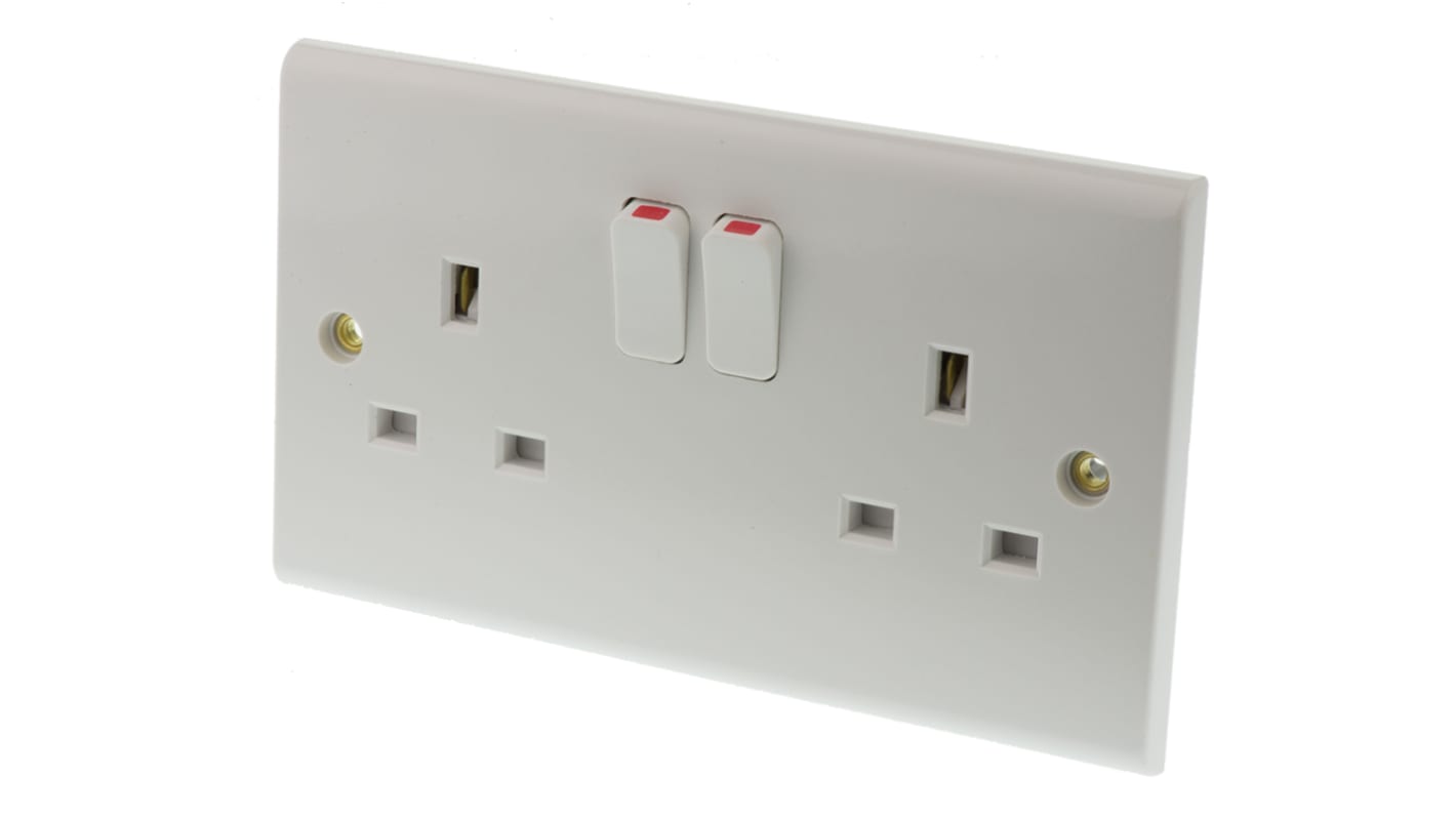 Deta 2 Gang Electrical Socket, 2 Poles, 13A, Type G - British, Indoor Use