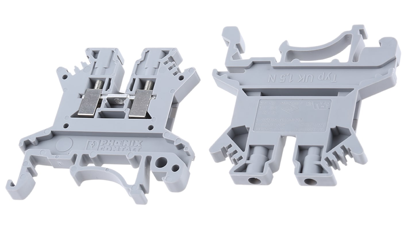 Phoenix Contact UK 1.5 N Series Grey DIN Rail Terminal Block, Single-Level, Screw Termination