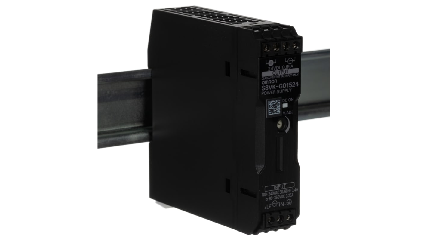 Alimentation pour rail DIN Omron, série S8VK-G, 24V c.c.out 650mA, 100 → 240 V ac / 90 → 350V c.c.in, 15W