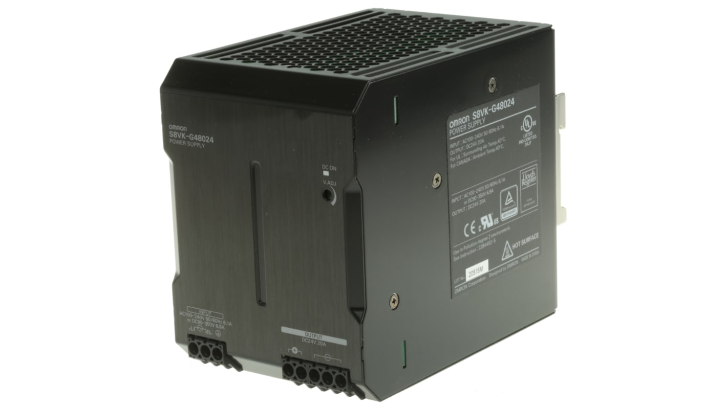 Omron DINレール取付け用スイッチング電源, S8VK-G48024, 出力：20A, 定格：480W 入力電圧：ac, dc 出力電圧：dc 24V dc/