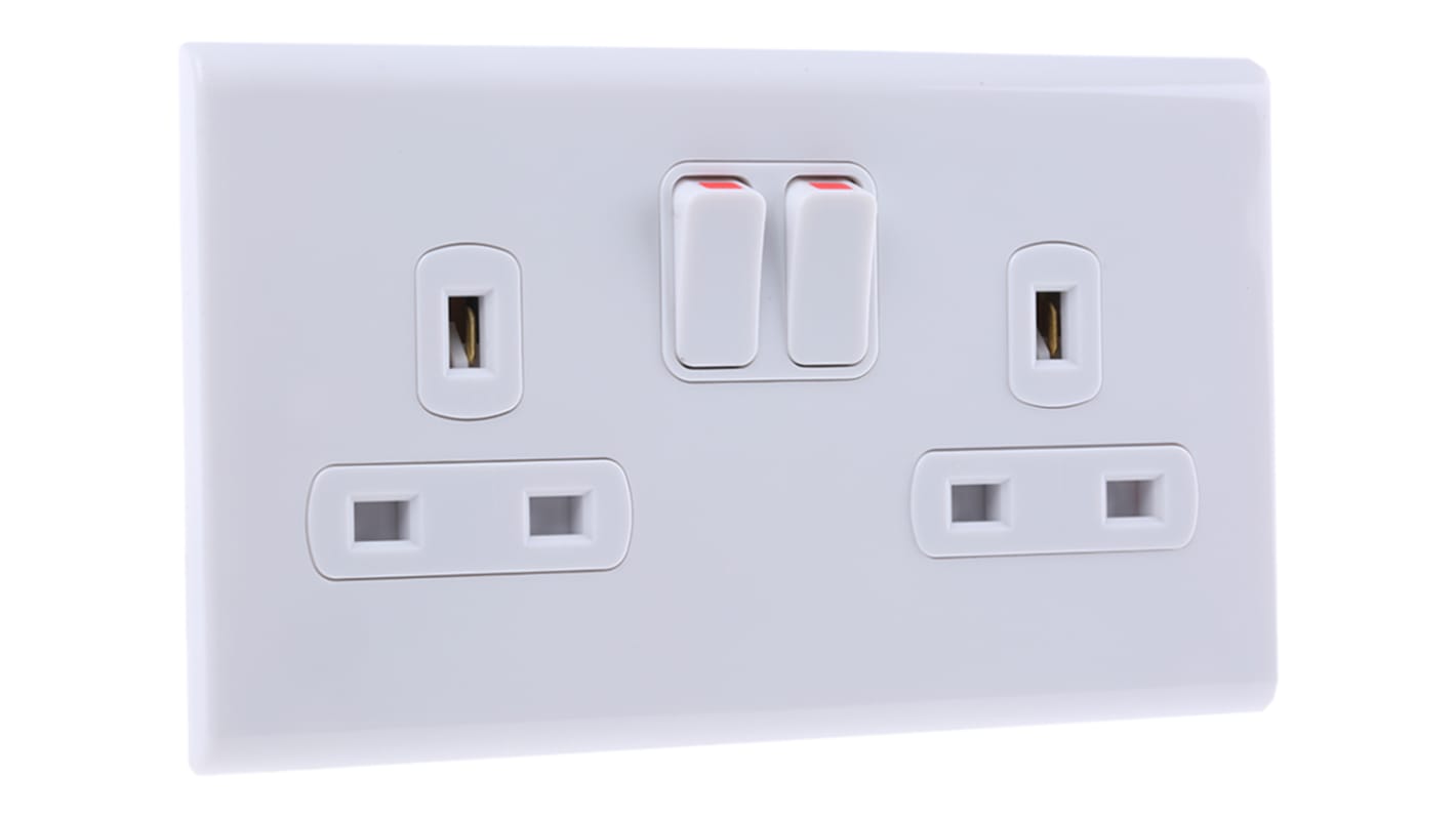 Presa elettrica, Deta 8632WH, 13A, 2 moduli, IP2X, presa Tipo G - inglese in Policarbonato In interni, Montaggio a filo