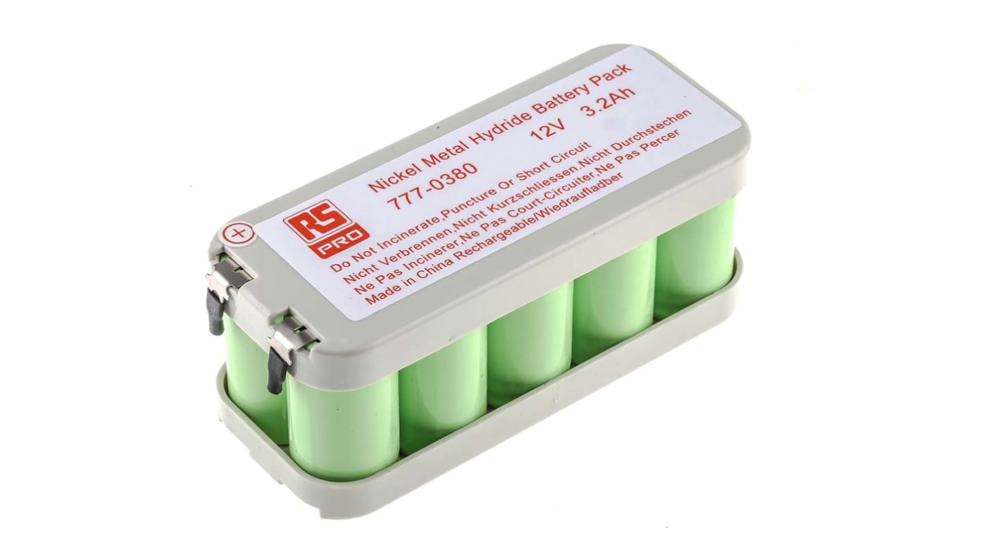 RS PRO 12V NiMH Genopladelig batteripakke Tags Terminal, 10 celler, 3.2Ah