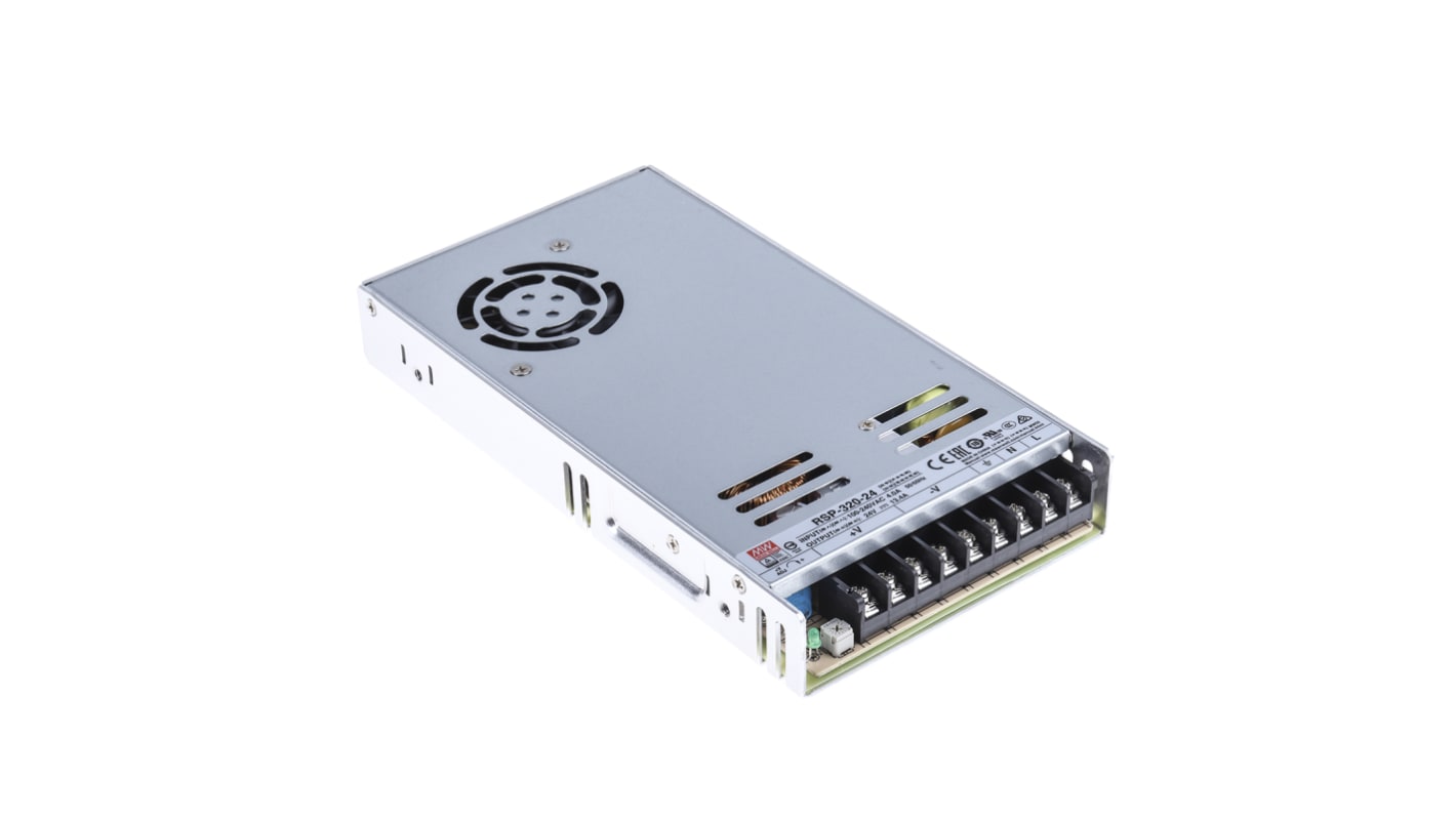 MEAN WELL Switching Power Supply, RSP-320-24, 24V dc, 13.4A, 321.6W, 1 Output, 124 → 370 V dc, 88 → 264 V