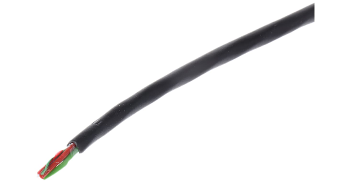 Cable de datos RS PRO de 3 conductores, 0,21 mm², 24 AWG, long. 100m, Ø ext. 2.4mm Negro