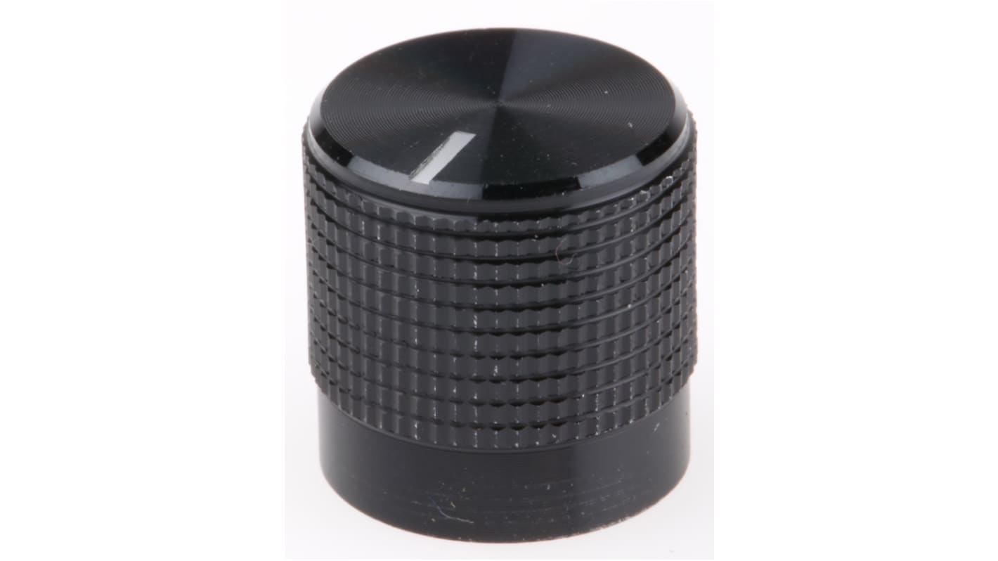 RS PRO 15mm Black Potentiometer Knob for 6mm Shaft Splined