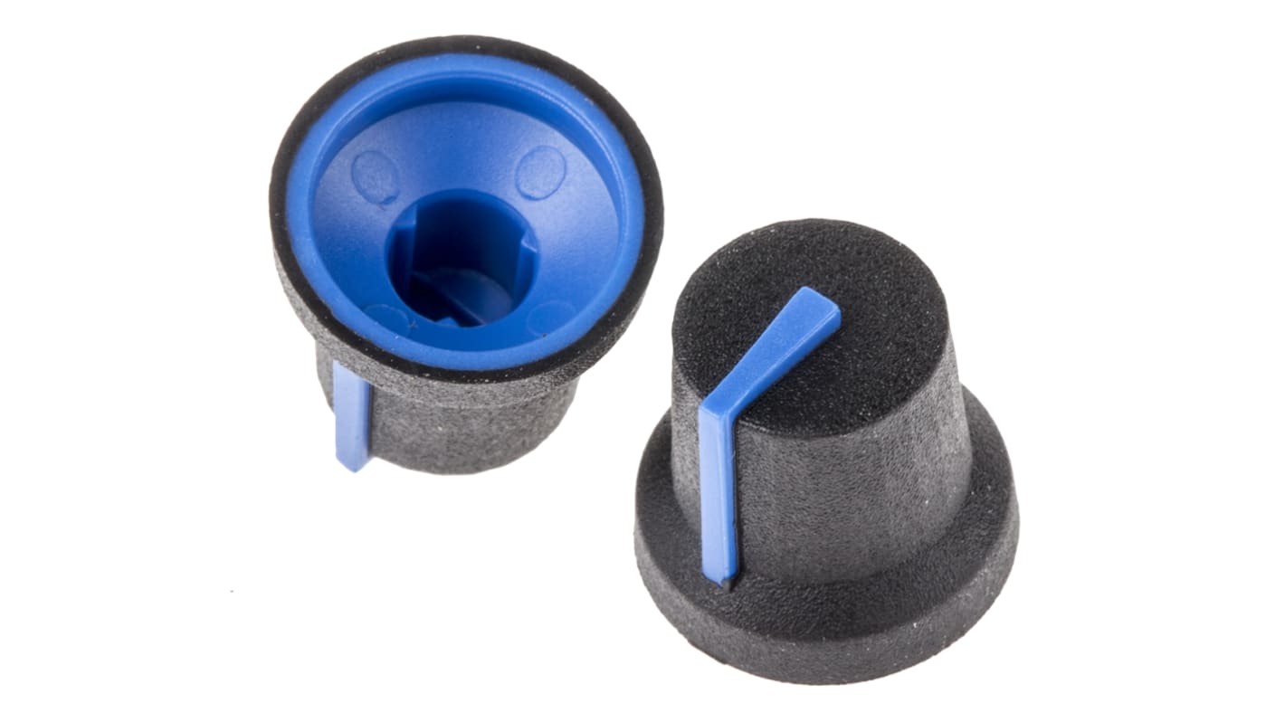 RS PRO 16.8mm Black Potentiometer Knob for 6mm Shaft Splined