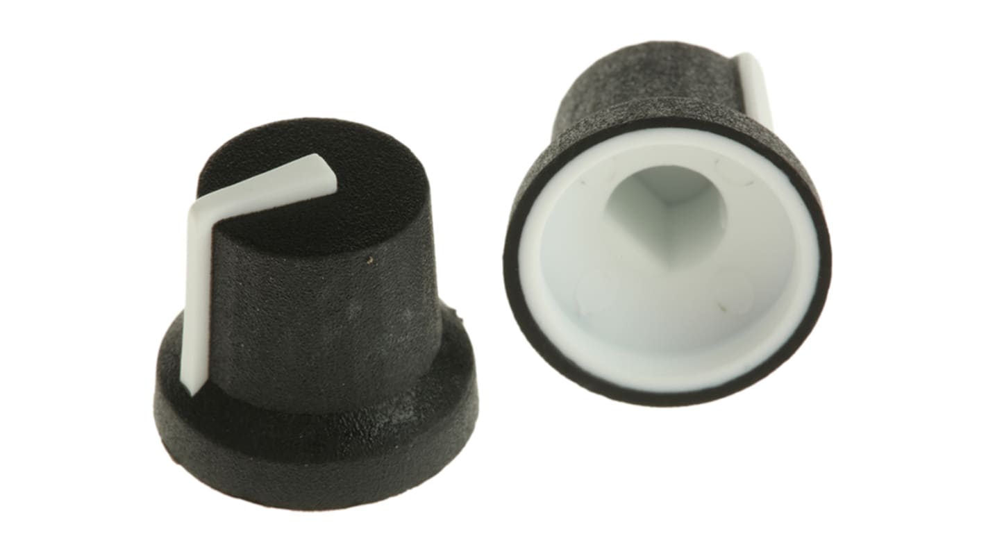 RS PRO 16.8mm Black Potentiometer Knob for 6mm Shaft D Shaped